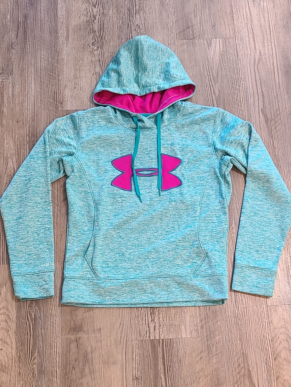 Under Armour Storm Aqua Hooded Sweatshirt with Pink Logo Size Small